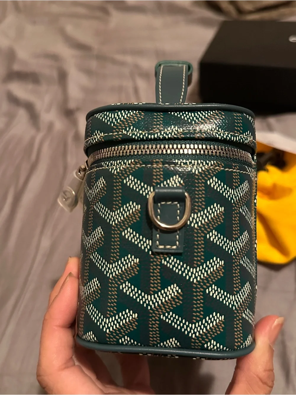 Goyard Mini Green Coated Canvas Vanity Muse Case with Removable Strap